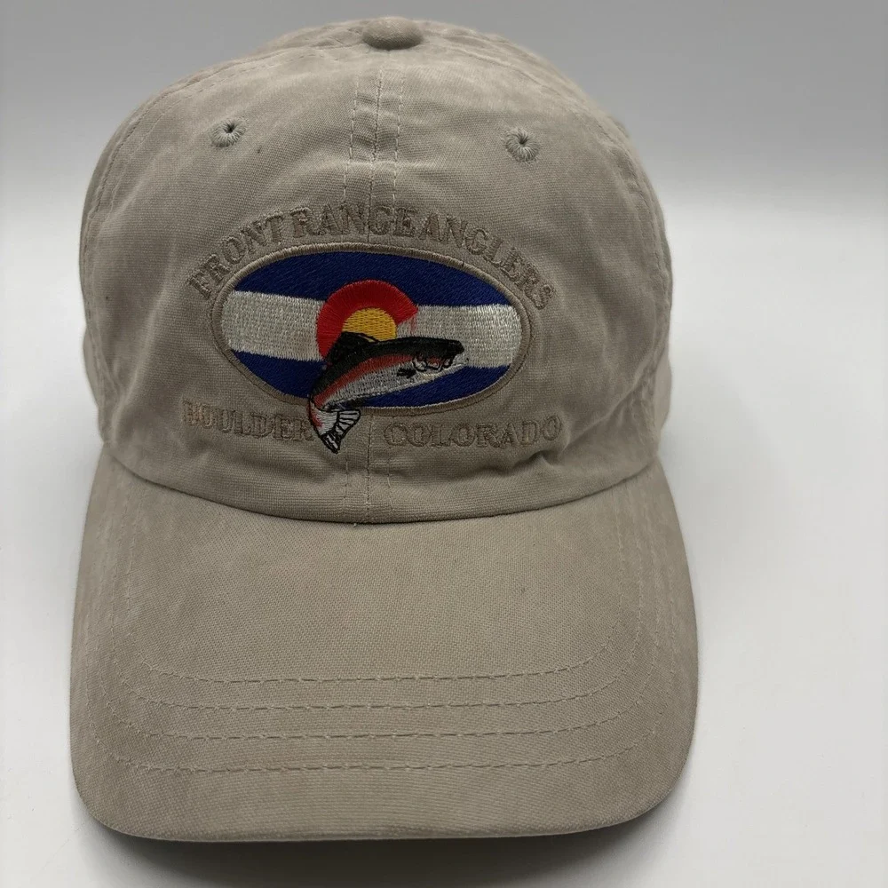 Front Range Anglers Imperial Hat Strap Back Cap Beige Boulder Colorado Fishing
